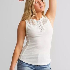 Buckle- Miss Me Sleeveless Lace Detail Off White Top size medium